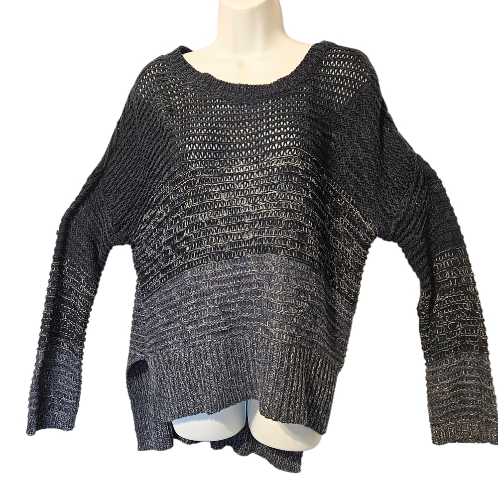 Quinn Open Knit Crew Neck Ombre Hi Lo Pullover Blue Gray Sweater Sz M - Picture 3 of 7